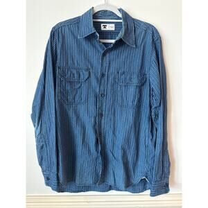 Tellason Clampdown Work Shirt Men's Blue Indigo Striped Selvedge Denim L